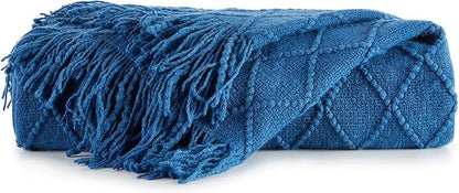 BOURINA Royal Blue Throw Blanket 50x60 Inches Throw Textured Solid Soft Sofa Couch Decorative Knit Blanket