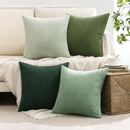 MIULEE Boho Farmhouse Sage Green Throw Pillow Covers 20x20 Inch Set of 4 Mordern Nordic Cushion Covers Soft Corduroy Spring Home Decor for Couch Bed Sofa Living Room Forest Green