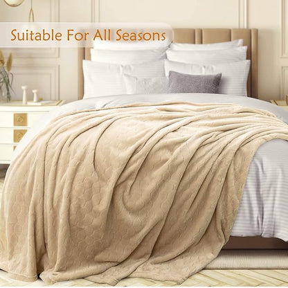 TOONOW Fleece Bed Blanket Queen Size 90x90 inches, Super Soft Fluffy Fuzzy Plush Blanket Geometric Pattern Cozy Microfiber Flannel Blankets for Couch, Bed, Sofa, Apricot