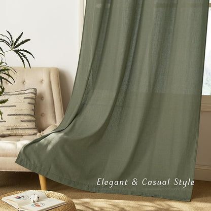 NICETOWN Linen Curtains 84 inch Long, Grommet Thick Linen Blend Window Treatment Vintage & Rustic Style Privacy Added for Bedroom/Living Room, Lichen, W55 x L84, 2 Panels