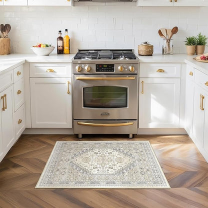 Entryway Rug - 2x3 Washable Rug Runner for Bathroom, Laundry Room, Kitchen, Soft Vintage Hallway Runner for Bedroom, Non-Slip Door Mat Indoor Entrance(Beige,2'x3')