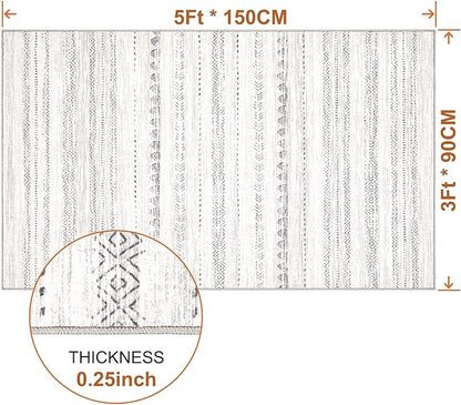 Nakagishi Area Rug Living Room Rugs: 3x5 Soft Machine Washable Boho Neutral Farmhouse Stain Resistant Moroccan Indoor Floor Carpet for Bedroom Nursery Kids Entryway Kitchen Entry Bedside Home- Gray