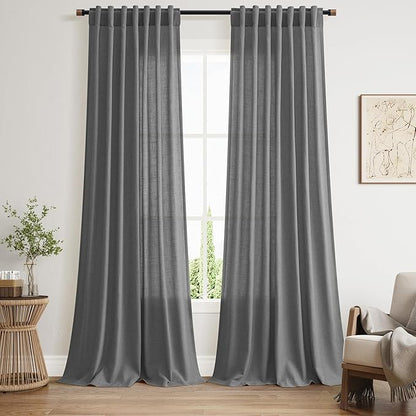 Nanspring Blazer Grey Cutains Morden Linen Blend Light Filtering Back Tab Curtains for Long Winodws 120 Inches Length, Semi Sheer Privacy Extra Long Drapes for Living Room, 52x120 inch, 2 Panels