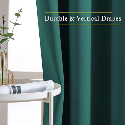 NICETOWN Blackout Curtains for Girl's Room， Thermal Insulated Solid Grommet Room Darkening Curtains/Panels/Drape for Bedroom (Hunter Green， 1 Pair， 46 by 90-Inch)