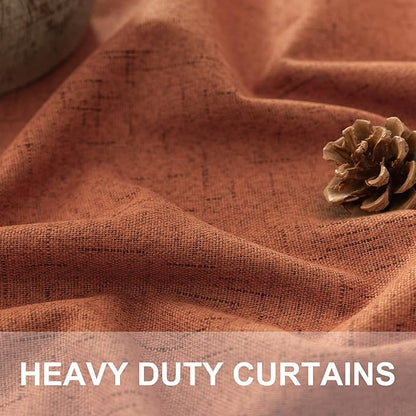 Terracotta Blackout Curtains 84 Inch Length 2 Panel Set for Fall Living Room Linen Textured Boho Black Out Western Curtains for Bedroom Darkening Thermal Insulated Drapes Rust Burnt Orange 52x84 Long