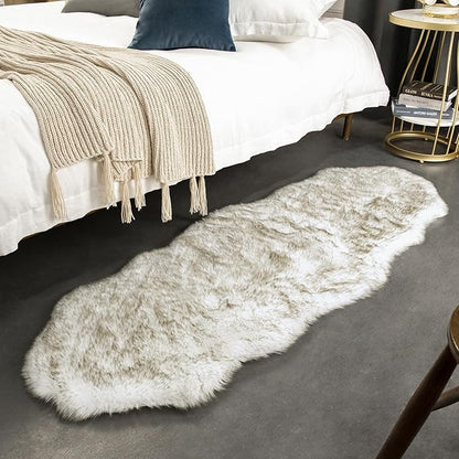 Ashler Home Deco Ultra Soft Faux Fox Fur Rug White Brown Fluffy Area Rug, Carpets Fluffy Rug Chair for Bedroom Floor Sofa Living Room 2 x 6 Feet