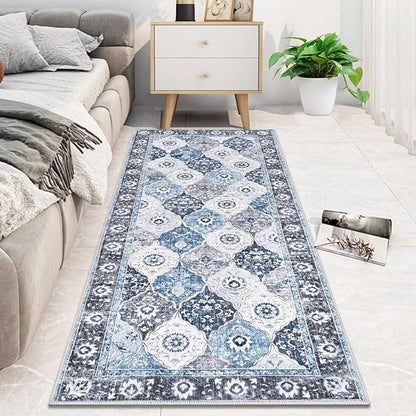 HEBE Hallway Runner Rug 2'x5' Washable Vintage Distressed Area Rugs Non Slip Laundry Rug Runner Boho Floor Carpet Runners for Hallways Entryway Laundry Room Kitchen Bathroom