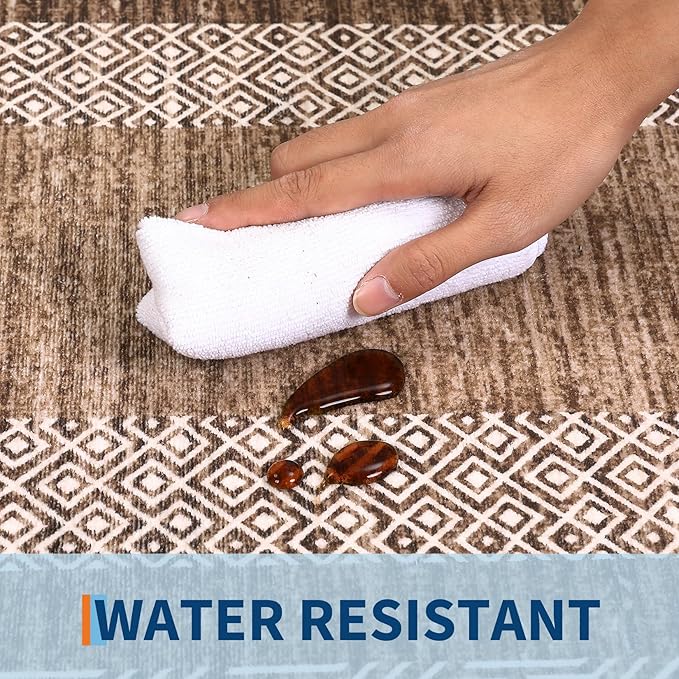 Washable 2.5x10 Kitchen Runner Rug, Easy Clean Geometri Rugs for Hallway Entryway, Indoor Outdoor Non Slip Rug Farmhouse Morden Carpet Door Mat Area Rug for Laundry Room Dark Brown