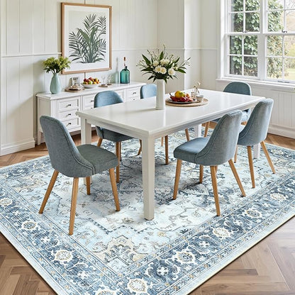 Lofus 6x9 Area Rugs for Living Room, Machine Washable Non-Slip Area Rug, Low Pile Large Rugs for Bedroom, Kitchen, Dining Room, Home Office, Vintage Oriental Print Rug, Blue Gold