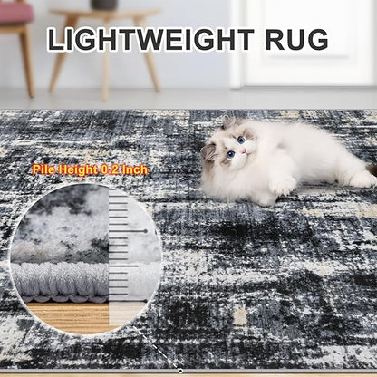 6x9 Area Rugs for Living Room - Washable Rug Modern Abstract Soft Large Neutral Non-Slip Carpet Indoor Floor Thin Carpets for Bedroom Dining Room Farmhouse Nursery Home Office Black Gold