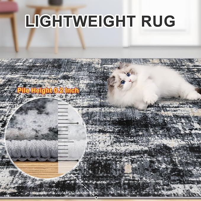 Area Rugs 10x14 Living Room - Washable Rug Modern Abstract Soft Large Neutral Non-Slip Carpet Indoor Floor Thin Carpets for Bedroom Dining Room Farmhouse Nursery Home Office Black Gold