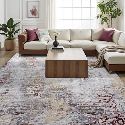 Toneed Abstract Area Rug 5x7 Modern Washable Rug Soft Non Slip Rug Low Pile for Bedroom Living Room Dining Room Taupe Grey Brown