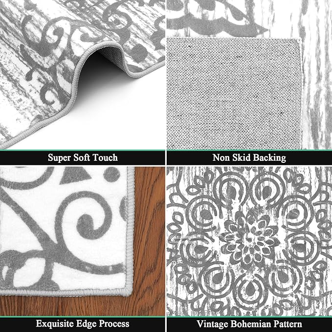 HEBE Washable Area Rug 6'x9' Non Slip Soft Distressed Medallion Bedroom & Living Room Rugs Vintage Entry Floor Carpet for Dining Room Bathroom Entryway