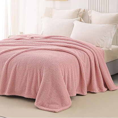 Whale Flotilla Twin Size Fuzzy Fleece Blanket for Bed, 60x80 Inch Fluffy Warm Soft Jacquard Blankets for All Season, Lightweight and Cozy, Pink