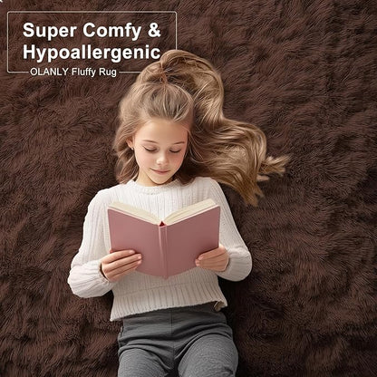 OLANLY 6x9 Machine Washable Large Area Rugs for Living Room, Bedroom, Soft Fluffy Shaggy Bedside Rug, Indoor Floor Carpet for Kids Girls and Boys, Dorms, Nursery, Home Decor Aesthetic, Coffee