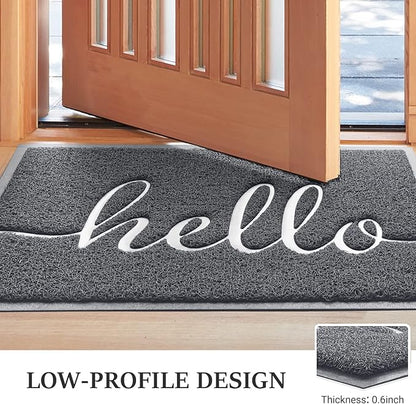 BeneathYourFeet Door Mat (32"x20",Grey), Welcome Mat Low Profile Front Doormat Indoor Outdoor Door Non Slip Rugs for Entryway, Patio, High Traffic Areas