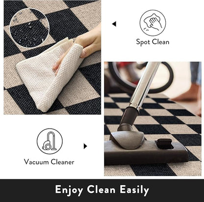 Lahome Colette Checkered Easy Jute Runner Rug, 2x6 Kitchen Runner Rug Non Slip Washable Outdoor Carpet for Entryway Indoor, Checkerboard Black Indoor Outdoor Carpet Runners for Hallway 6ft Entry