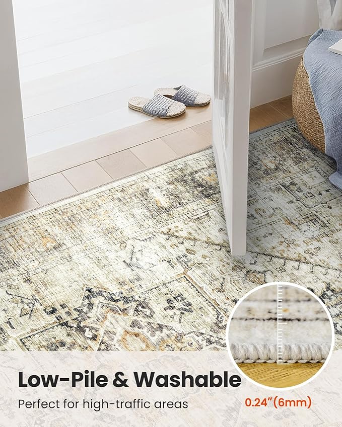 AMADA HOMEFURNISHING 9x12 Washable Area Rug, Low-Profile Large Area Rug with Non-Slip Backing & Durable Edge Binding, Vintage Large Rugs for Living Room, Bedroom & Dinning Room