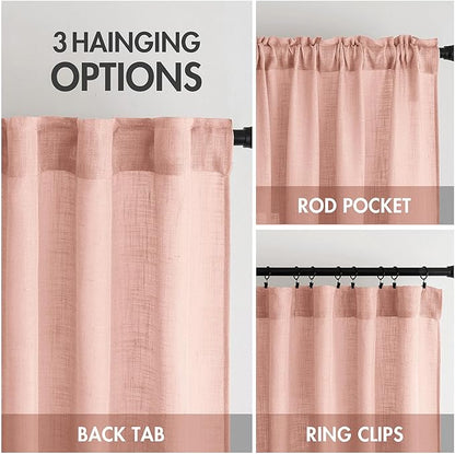 MIULEE Blush Pink Linen Curtains 90 Inch Long 2 Panels for Girls Bedroom Nursery, Soft Thick Linen Textured Window Drapes Semi Sheer Light Filtering Back Tab for Kids Living Room Light Pink Decor