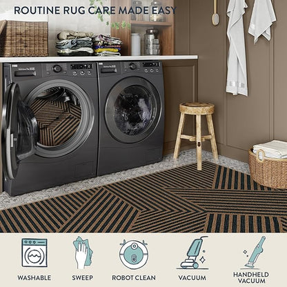 Lahome Enfys Modern Geometric Runner Rug, 2x8 Washable Rug Runners for Hallways Non Slip, Black Outdoor Carpet with Rubber Backing, Farmhouse Non Shedding Kitchen Mats for Floor Entryway