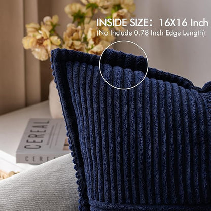 MIULEE Decorative Throw Pillow Covers for Couch Bed Livingroom 16x16 Inch Set of 2 Navy Blue Boho Accent Throw Pllows Broadside Striped Patchwork Soft Corduroy Summer Coastal Pillowcases