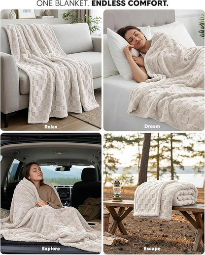 Utopia Bedding Linen Checkered Fleece Throw Blanket for Couch or Bed, Soft Plush Cozy Blanket for Women and Men, Ultra Comfy Travel-Friendly Bed Throws for Relaxation, 50x60 Inches