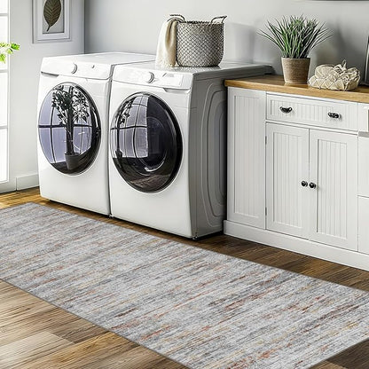 2x5 Washable Runner Rugs，Modern Abstract Rug Runner,Ultra-Thin Kitchen Runner Rug Non-Slip Backing Entryway Runners,Bathroom Carpet for Hallways,Bedroom，Laundry Room