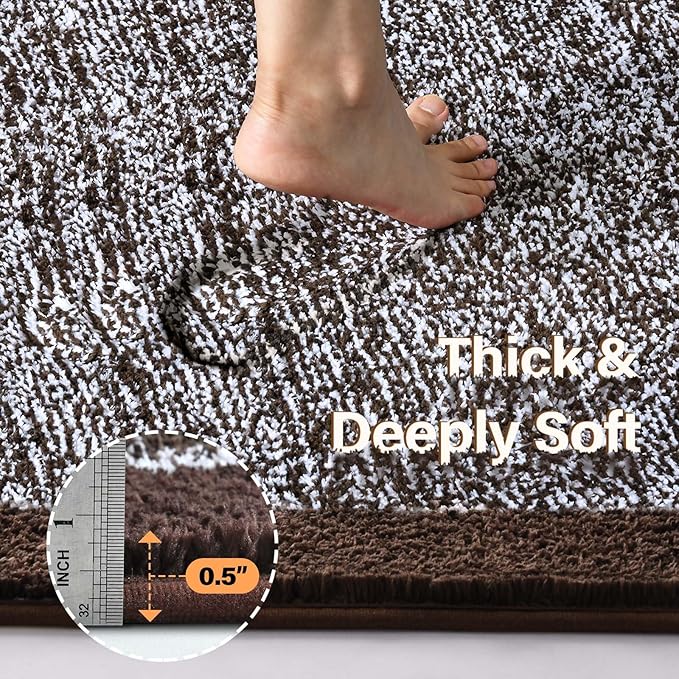 70x24 Long Bathroom Rugs Washable Non Slip, Brown Bath Mat for Bathroom Floor Tub, Soft Absorbent Quick Dry Mats for Shower, Bathtub,Home Decor