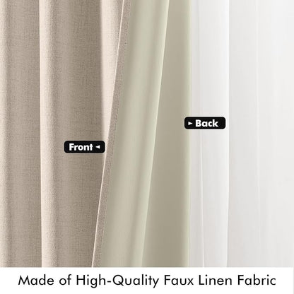 MIULEE 100% Blackout Linen Curtains for Bedroom, Natural Solid Luxury Decor Thermal Insulation Room Darkening Drapes for Living Room Nursery Back Tab Rod Pocket 42 x 84 Inches, 2 Panels