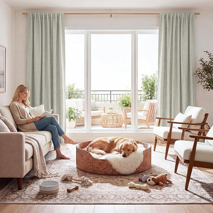 RYB HOME Cream Color 100% Blackout Curtains for Bedroom 102 inch Long 52 inch Wide, Linen Blackout Curtains Privacy Protection& Thermal Insulated for Sliding Door/Living Room, 2 Panels