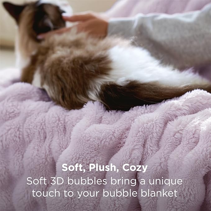 Bedsure 3D Fleece Bubble Blanket for Couch - GentleSoft Purple Throw Blanket for Sofa Bed Room Decor - Luxury Soft Cozy Gifts for Kids, Lightweight, All Seasons, Light Purple, 50"×60"