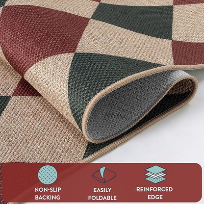 Lahome Christmas Runner Rug, 2x8 Checkered Christmas Decor Non Slip Entryway Runner Rug, Checkerboard Red and Green Indoor Outdoor Xmas Decorations for Hallway 8ft Entry Laundry Room