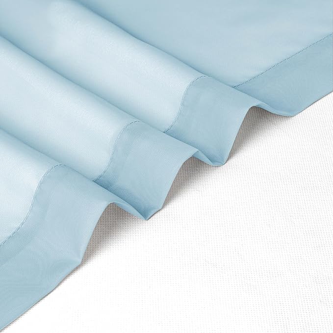 Chyhomenyc Sky Blue Sheer Curtains 54 Inch Long 2 Panels, Light Filtering Rod Pocket Voile Short Curtains Drapes for Living Room Bedroom Small Windows, 42Wx54L Inches