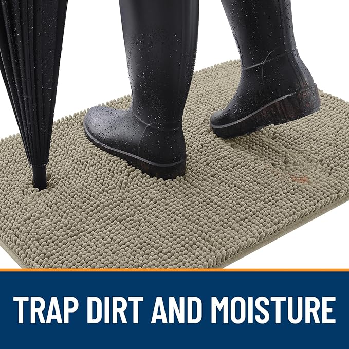 OLANLY Dog Door Mat for Muddy Paws 59x20, Absorbs Moisture and Dirt, Absorbent Non-Slip Washable Doormat, Quick Dry Chenille Mud Mat, Entry Indoor Entryway Carpet for Inside Floor, Warm Taupe