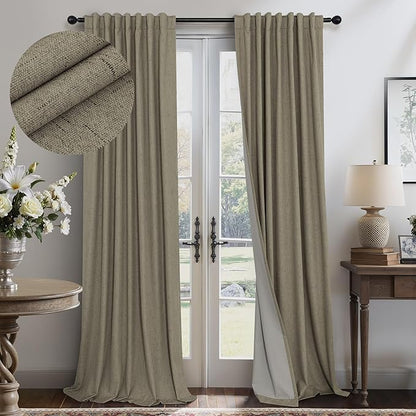 Pitalk Living Room Curtains 102 Inches Long for 103 Inch Tall Window Drape 100% Blackout Curtains for Bedroom Cold Weather Thermal Insulated Noise Reduction Curtain Farmhouse Style 2 Panels Dark Taupe