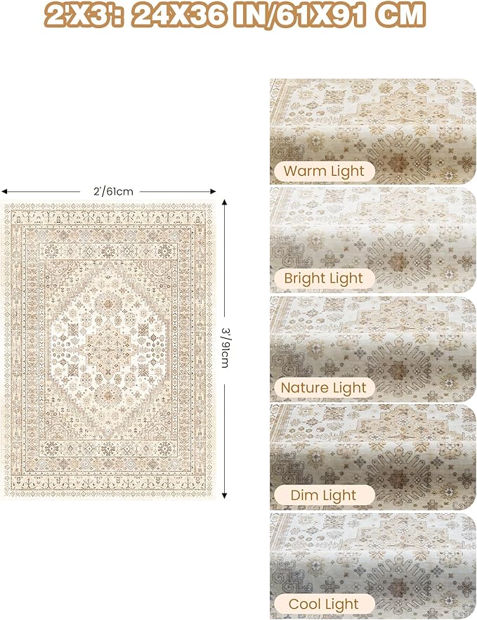 Entryway Rug - 2x3 Washable Rug Runner for Bathroom, Laundry Room, Kitchen, Soft Vintage Hallway Runner for Bedroom, Non-Slip Door Mat Indoor Entrance(Cream/Beige,2'x3')