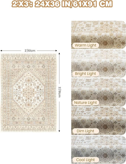 Entryway Rug - 2x3 Washable Rug Runner for Bathroom, Laundry Room, Kitchen, Soft Vintage Hallway Runner for Bedroom, Non-Slip Door Mat Indoor Entrance(Cream/Beige,2'x3')