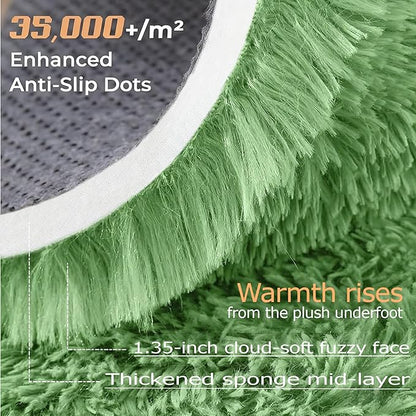 2x6 Runner Rug for Bedroom: Fluffy Shag Soft Washable Rugs Small Fuzzy Plush Indoor Carpet for Hallway Bedside Dorm Kids Girls Boys Room (Sage Green, 2'x6')