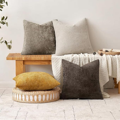 MIULEE Pack of 2 Couch Throw Pillow Covers 18x18 Inch Neutral Gold Modern Boho Accent Decorative Pillow Covers Soft Chenille Farmhouse Cushion Covers for Home Decor Bed Sofa Living Room