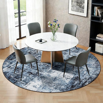 Rugflix Round Area Rugs 6Ft for Living Room, 6x6 Washable Rug Stain-Resistant Low Pile, Modern Dark Carpet for Dining Room Home Office Kid Room Nursery Bedroom, Navy Blue/Black