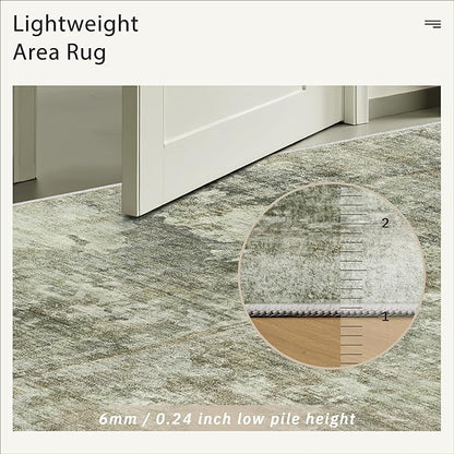 Area Rug 6x9 Abstract Living Room Washable Rugs Green Black Non Slip Low Pile Carpet for Bedroom Dining Room Foldable Thin