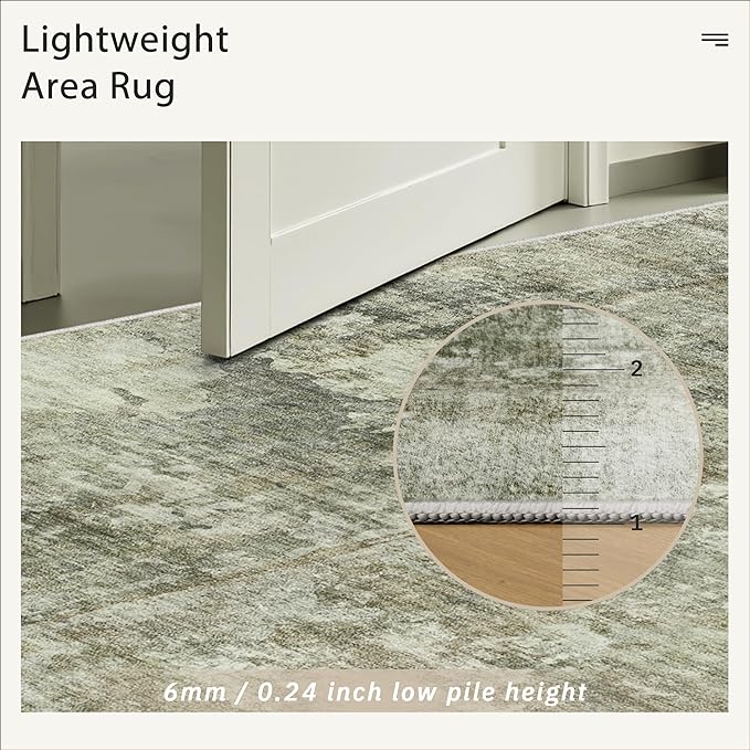 Abstract Rug 8x10 Large Living Room Neutral Modern Washable Area Rugs for Bedroom Dining Room Non-Slip Stain Resistant Foldable Thin Green Black