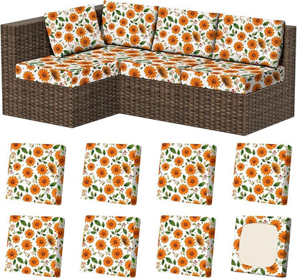 8Pcs Stretch Patio Cushion Covers, Outdoor Couch & Sofa Replacement Slipcovers for Patio Furniture Cushion Covers, Washable Reusable Furniture Protector