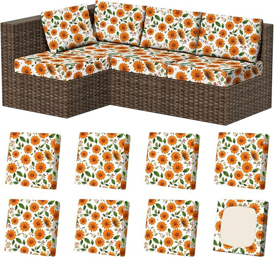 8Pcs Stretch Patio Cushion Covers, Outdoor Couch & Sofa Replacement Slipcovers for Patio Furniture Cushion Covers, Washable Reusable Furniture Protector