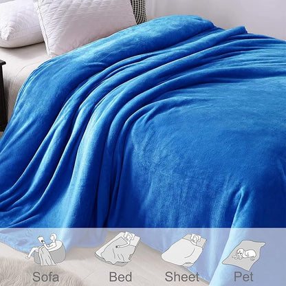 Exclusivo Mezcla Fleece Blanket Twin Size for Bed, Super Soft and Warm, All Season, Cozy, Plush, Lightweight, 90x66 Inches, Cobalt Blue