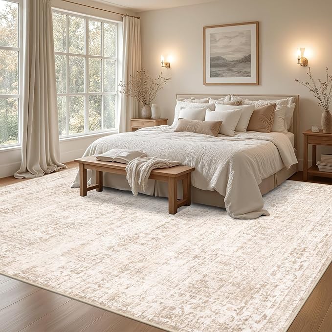 Area Rugs 10x12 Living Room Rug: Washable Rug Soft Vintage Boho Carpet Indoor Floor Non-Slip Stain Resistant Large Carpets for Bedroom Dining Room Farmhouse Nursery Home Office Beige