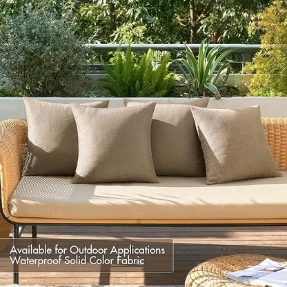 MIULEE Pack of 4 Decorative Outdoor Throw Pillow Covers Linen Waterproof Pillow Covers Farmhouse Cushion Cases for Patio Garden Tent Balcony Couch Sofa 16x16 inch Khaki