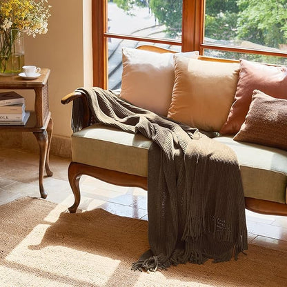 lifein Throw Blanket for Couch, Soft Boho Decor Bed Throw,Cozy Brown Knitted Chenille Small Farmhouse Lightweight Throw (Brown,60 * 80")