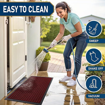 Smiry Front Door Mat Outside Entrance, Heavy Duty Natural Rubber Doormat, Non Slip, Trap Dirt and Moisture, Easy Clean, Low Profile Welcome Floor Mats for Indoor Outdoor Entry, 59x23 Inch, Red