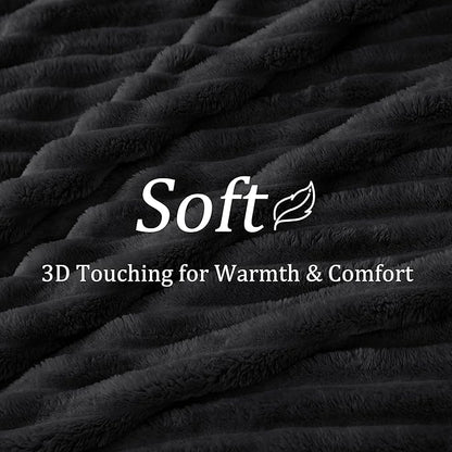 BEDELITE Fleece Black Throw Blanket for Couch - 300GSM Soft & Warm Fluffy Black Blanket, Decorative and Giftable Striped Blankets for Women, Men, 50"x60"